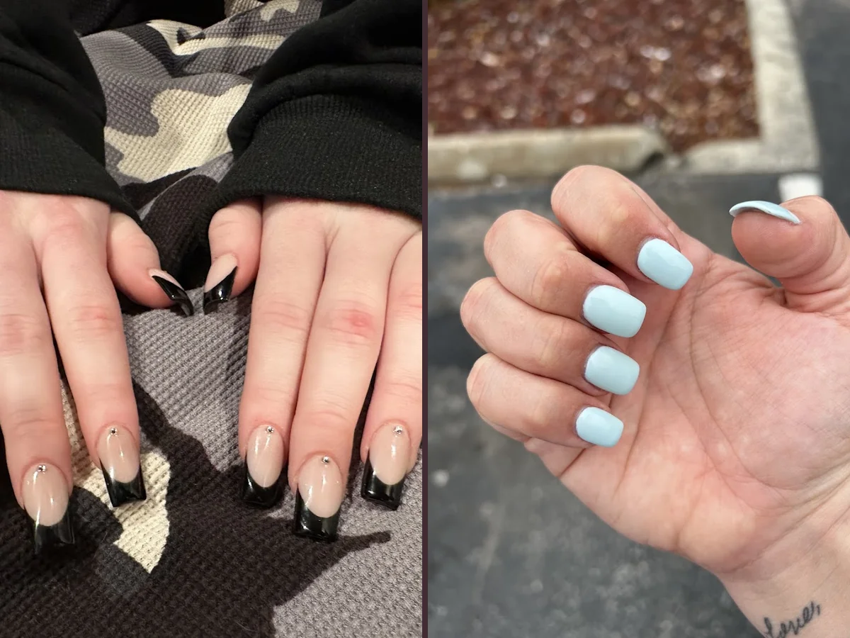 Manicured nails displayed on a salon hand.